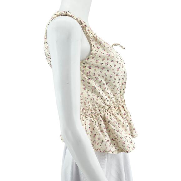MADEWELL Top Women Size XXS Blouse Shirred Drawstring Floral Tank Top Bight Bud - Picture 4 of 5